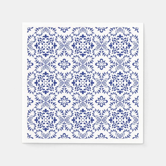 Modern Mediterranean Blue Mosaic Wedding Napkins (Front)