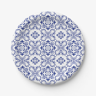 Modern Mediterranean Blue Mosaic Wedding Paper Plates