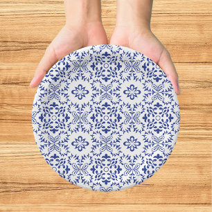 Modern Mediterranean Blue Mosaic Wedding Paper Plates