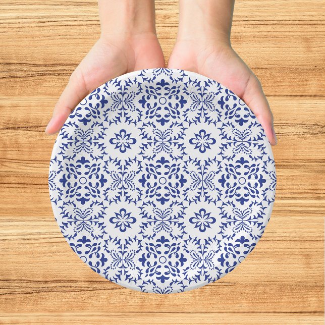Modern Mediterranean Blue Mosaic Wedding Paper Plates (Creator Uploaded)