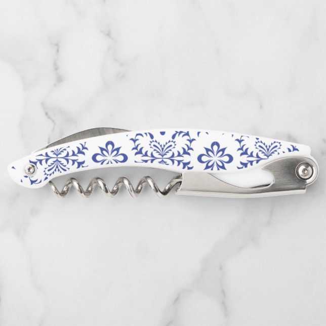 Modern Mediterranean Blue Mosaic Wedding Waiter's Corkscrew (Back)