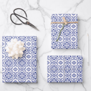 Modern Mediterranean Blue Mosaic Wedding Wrapping Paper Sheets