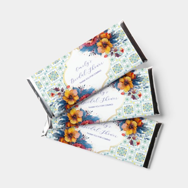 Modern Mediterranean Blue Pattern Coastal  Hershey Bar Favors (Front)