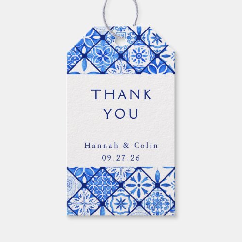 Modern Mediterranean Blue Tile Wedding Gift Tags