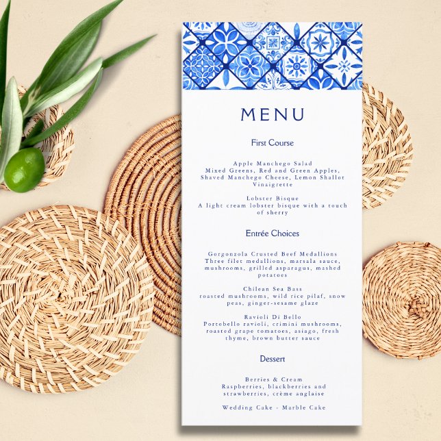 Modern Mediterranean Blue Tile Wedding Menu (Creator Uploaded)