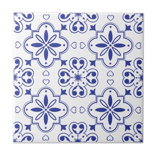 Modern Mediterranean Blue White Seamless Pattern Ceramic Tile (Front)