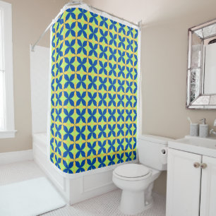 Modern Mediterranean Blue Yellow Geometric Shower Curtain