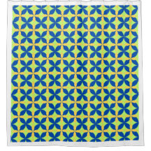 Modern Mediterranean Blue Yellow Geometric Shower 