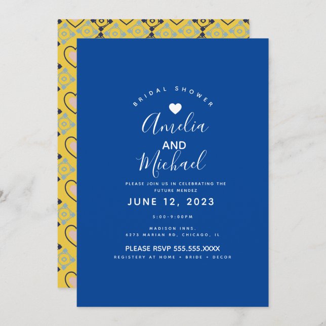 Modern Mediterranean Bridal Love Tiles Yellow Invitation (Front/Back)