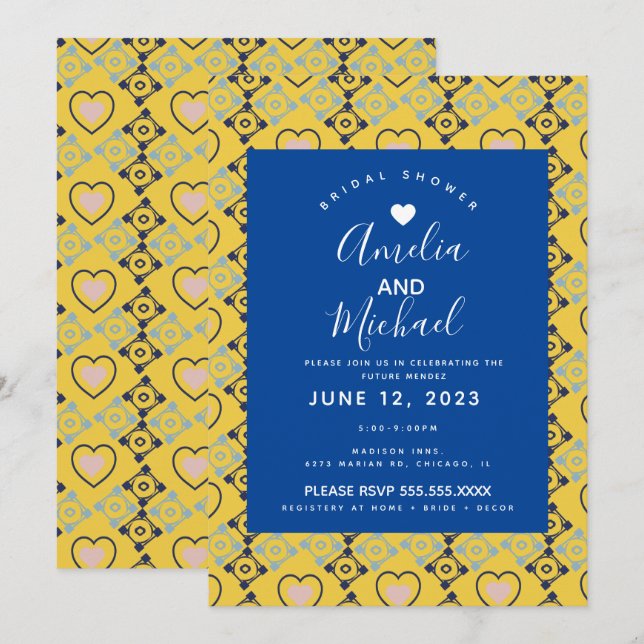 Modern Mediterranean Bridal Romantic Love Tiles Invitation (Front/Back)