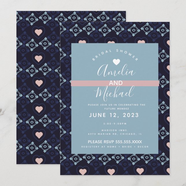 Modern Mediterranean Bridal Romantic Love Tiles Invitation (Front/Back)