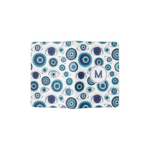 Modern Mediterranean Greek Evil Eye Monogram Passport Holder