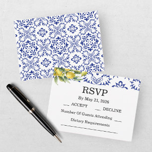 Modern Mediterranean Lemon Blue Mosaic Wedding Enclosure Card