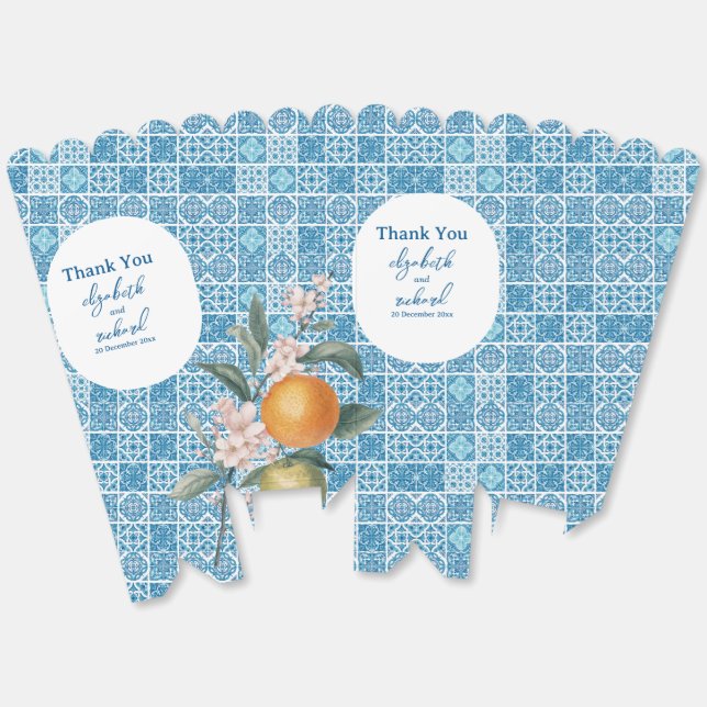 Modern Mediterranean Lemon Blue Tiles Wedding Favo Favor Boxes (Unfolded)