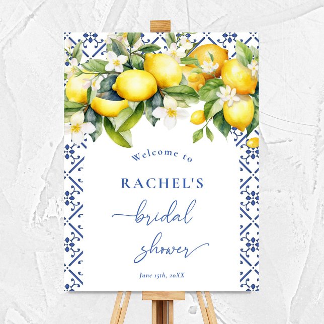 Modern Mediterranean Lemon Bridal Shower Welcome Foam Board (Creator Uploaded)