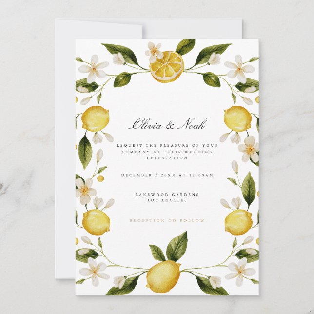 Modern Mediterranean Lemon Wedding Invitation Card (Front)