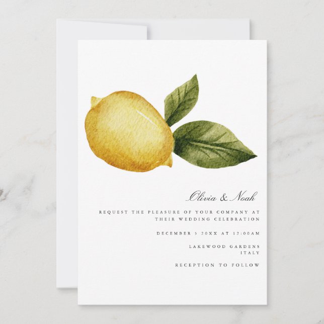 Modern Mediterranean Lemon Wedding Invitation Card (Front)