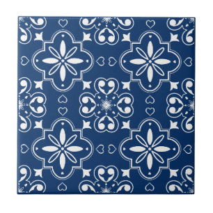 Modern Mediterranean Navy Blue White Pattern Ceramic Tile