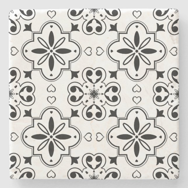 Modern Mediterranean Portuguese Back White Pattern Stone Coaster (Front)