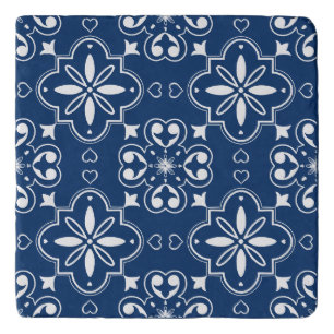 Modern Mediterranean Portuguese Style Blue White Trivet