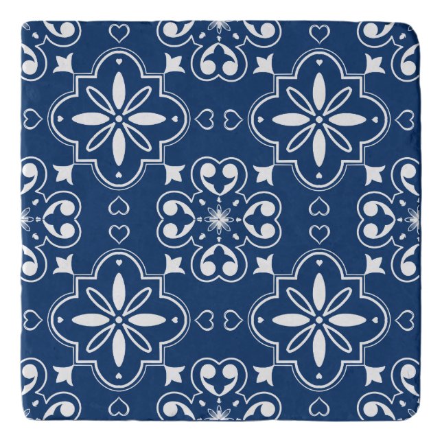 Modern Mediterranean Portuguese Style Blue White Trivet (Front)