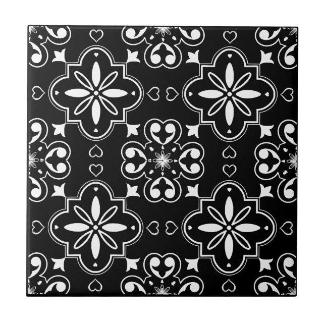 Modern Mediterranean Seamless Pattern Black White  Ceramic Tile (Front)
