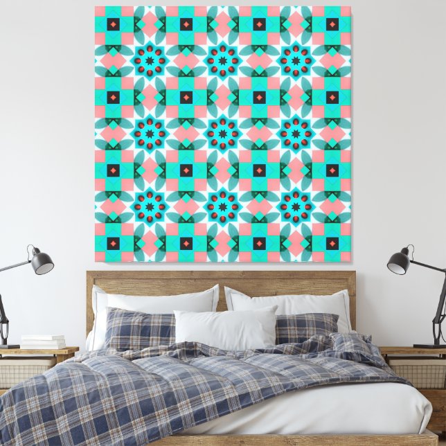 Modern Mediterranean Star Tile Pattern Accent Pill Canvas Print (Insitu(Bedroom))