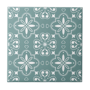 Modern Mediterranean Teal Green White Pattern Ceramic Tile