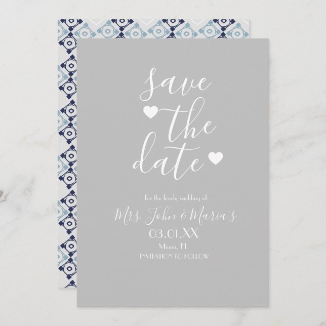 Modern Mediterranean Tile with Heart Save the Date Invitation (Front/Back)