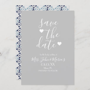 Modern Mediterranean Tile with Heart Save the Date Invitation
