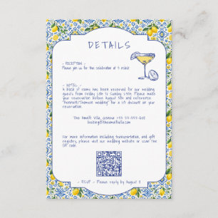 Modern mediterranean Wedding Details QR code Enclosure Card