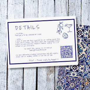 Modern mediterranean Wedding Details QR code Enclosure Card