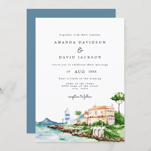 Modern Mediterrenean Beach Summer Greek Wedding Invitation - Modern Mediterrenean Beach Summer Greek Wedding Invitation