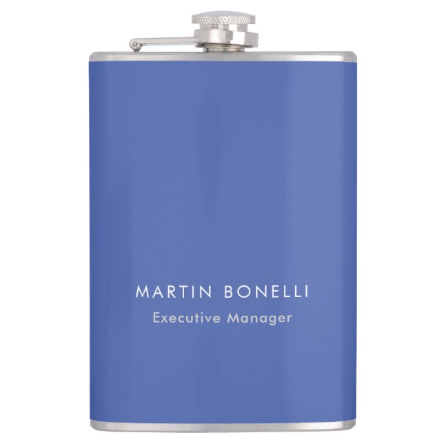 Modern Medium Blue Plain Minimalist Add Name Flask (Front)