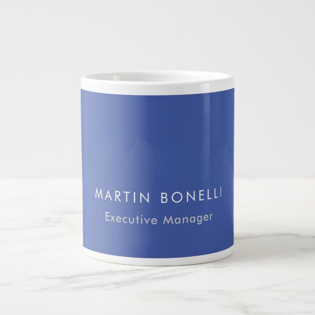 Modern Medium Blue Plain Minimalist Add Name Giant Coffee Mug (Front)