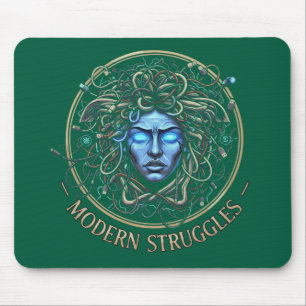 Modern Medusa Tech Struggles - Cyberpunk Greek Mouse Pad