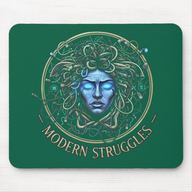Modern Medusa Tech Struggles - Cyberpunk Greek  Mouse Pad (Front)
