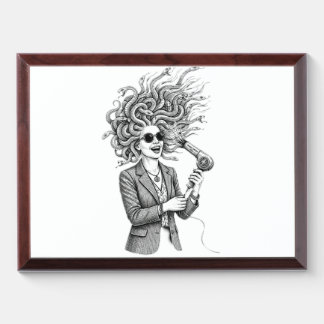 Modern Medusa Using Hair Dryer Funny Mythology Ill Award Plaque
