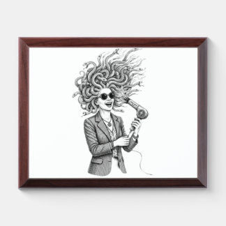 Modern Medusa Using Hair Dryer Funny Mythology Ill Award Plaque