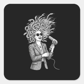 Modern Medusa Using Hair Dryer Funny Mythology Ill Square Sticker