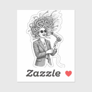 Modern Medusa Using Hair Dryer Funny Mythology Ill Sticker