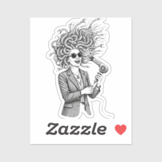 Modern Medusa Using Hair Dryer Funny Mythology Ill Sticker
