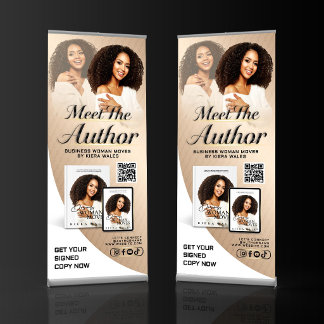 Modern Meet The Author Beige & White Book Signing Retractable Banner
