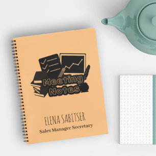 Modern Meeting Notes Typography Black and Orange Notebook