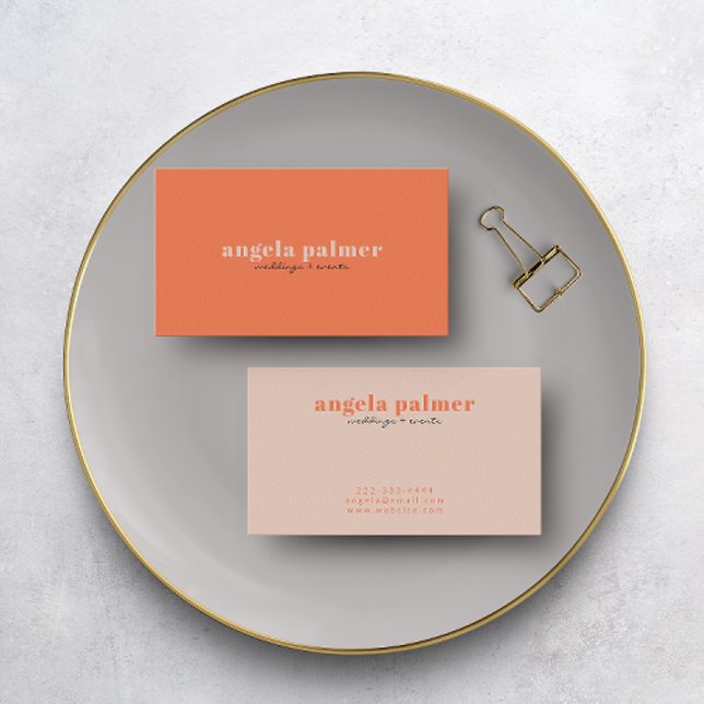 Modern Meets Classic: Stand Out with Bold Business Card (A stylish orange and champagne pink business card.)