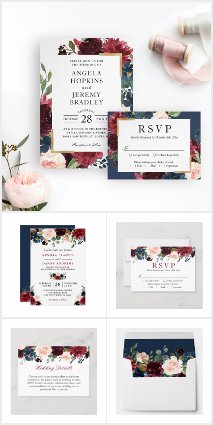 Modern meets Vintage Burgundy Floral Wedding Suite