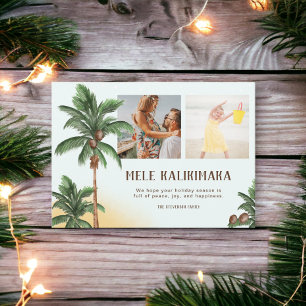 Modern Mele Kalikimaka Hawai Christmas palm photo Holiday Card