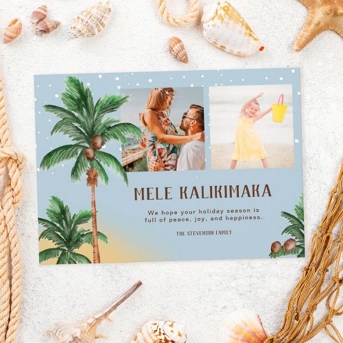 Modern Mele Kalikimaka Hawai Christmas palm photo Holiday Card