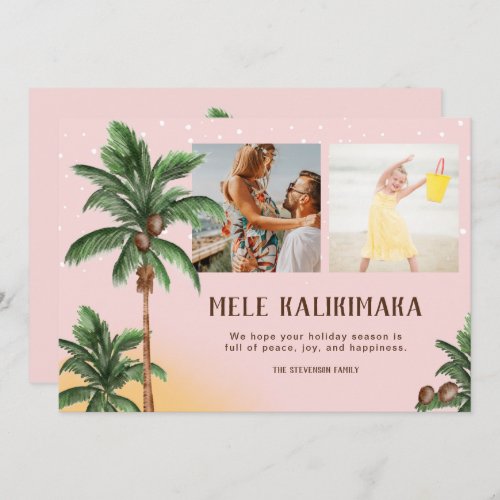 Modern Mele Kalikimaka Hawai Christmas palm photo Holiday Card