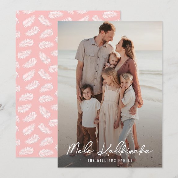 Modern Mele Kalikimaka Palm Leaves Pink Photo